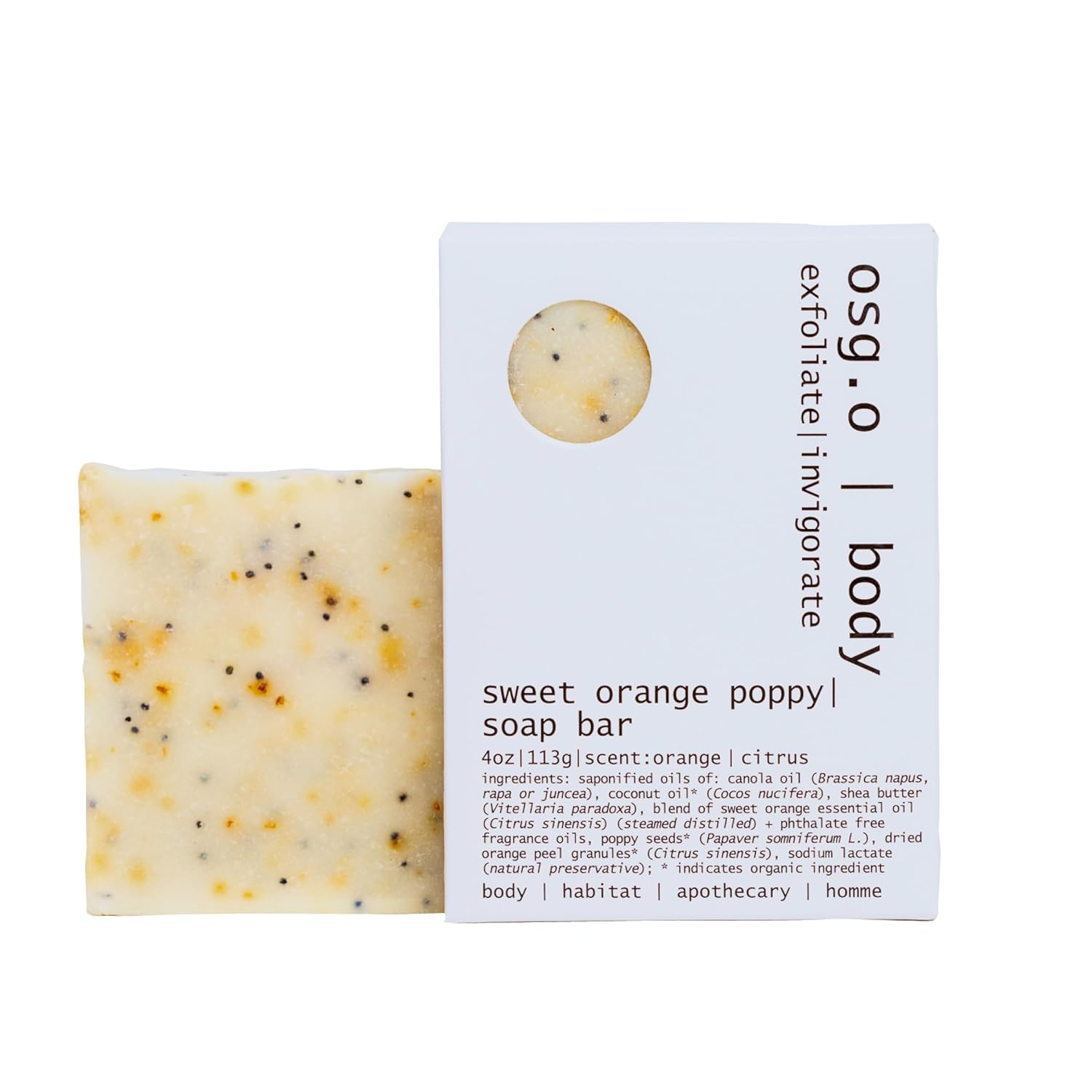 Natural Organic Soap Bar with Sweet Orange and Poppy for Face and Body