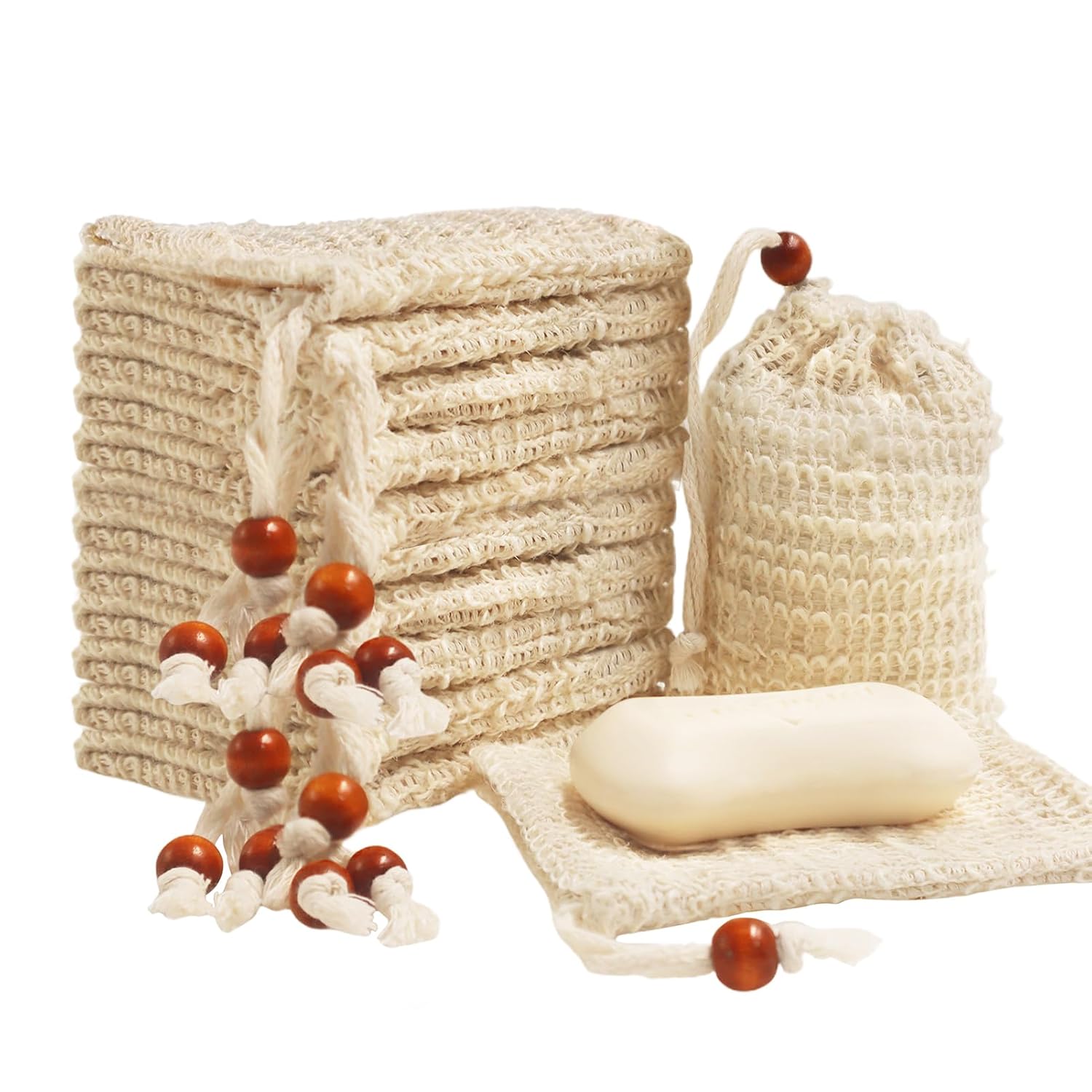 60 Pcs Natural Sisal Soap Saver Bag for Soap Bar