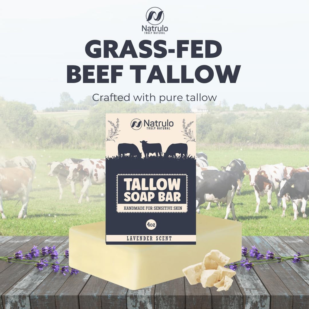 Beef Tallow Soap Bar – All Natural Grass Fed Tallow Soap Lavender – Moisturizing Face & Body Wash Great for Eczema