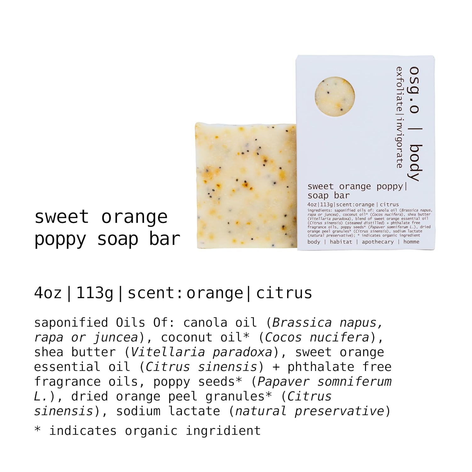 Natural Organic Soap Bar with Sweet Orange and Poppy for Face and Body